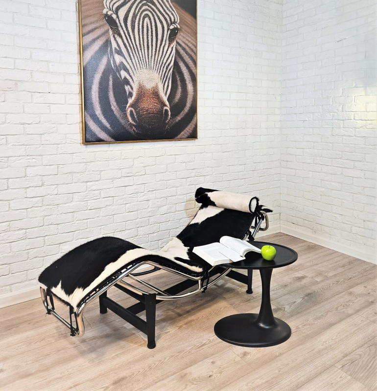 Кресло Chaise Lounge, натуральная шкура пони, черно-белый окрас, 160×60×70 см