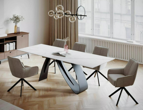 Стол обеденный DIUNA Ceramic 160x90 раскладной (Statuario Venato белый/черный мат)