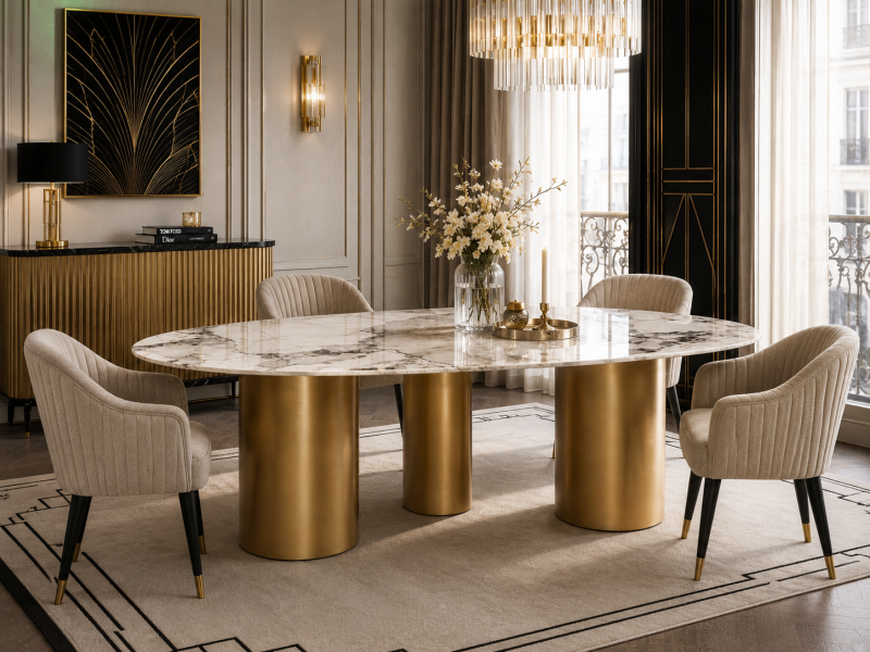 Стол обеденный Lagos, керамогранит Calacatta Borghini, 220×90×75 см