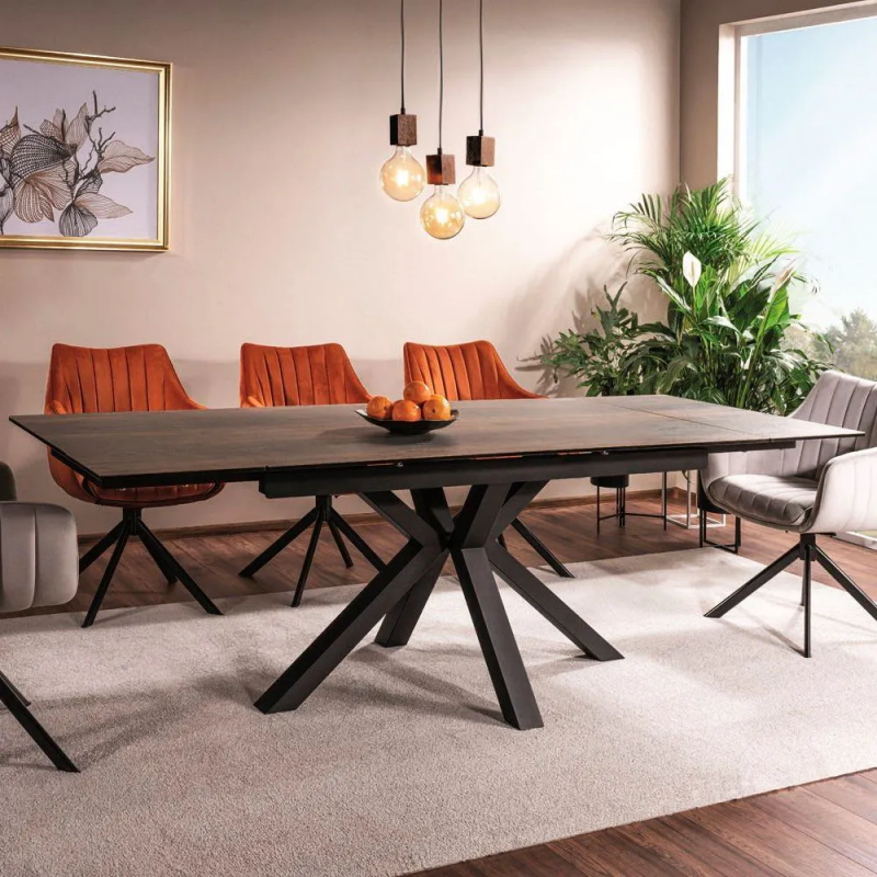 Стол обеденный COLUMBUS Ceramic 160x90 раскладной (эффект дерева/черный)