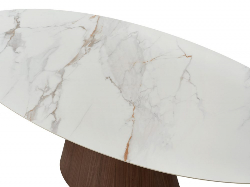 Стол обеденный DT2483 (230-110-76) глянцевая керамика CARRARA/орех