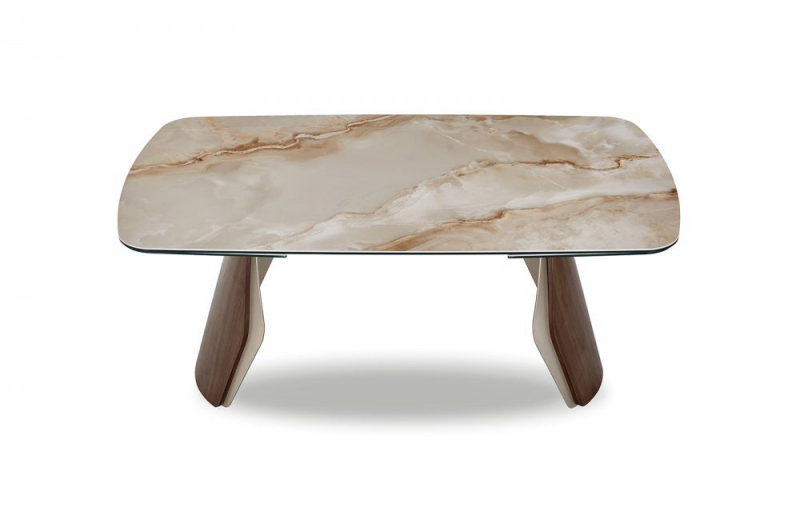 Стол обеденный SELECT 3138 (180-270x100) глянцевая керамика ТОСКАНЕ/орех/золото