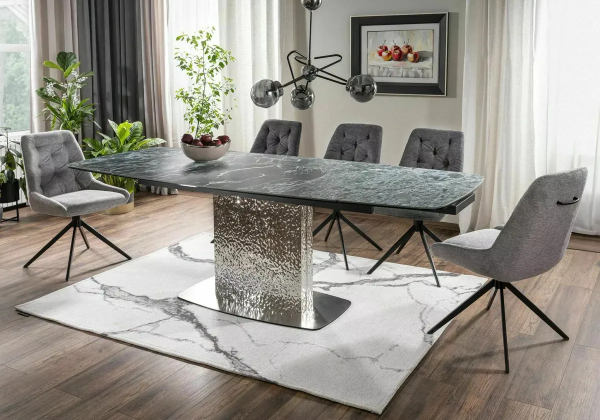 Стол обеденный MONCLER Ceramic 160x90 раскладной (Verde Alpi морской/сталь)