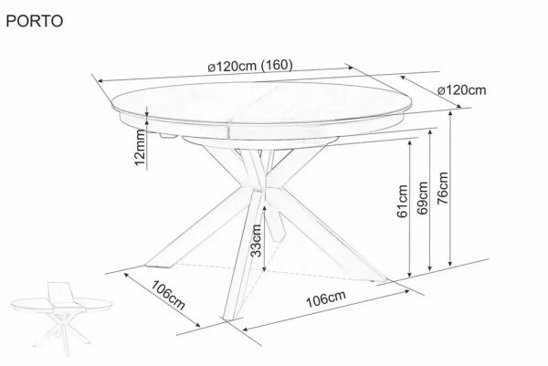 Стол обеденный Signal PORTO Ceramic бежевый травертин/кашемир 120-160/120