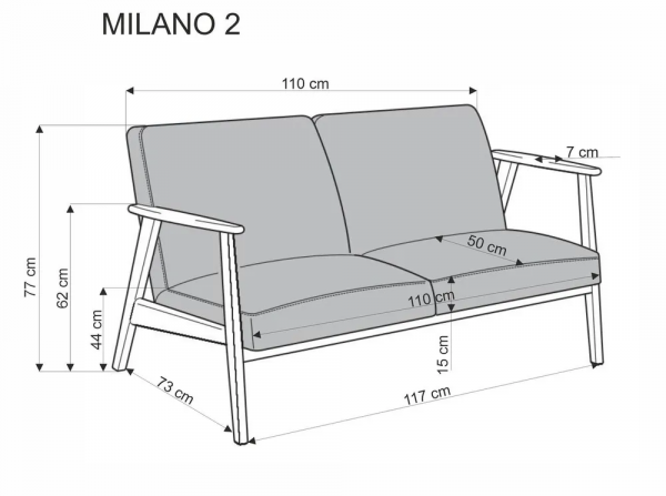 Диван MILANO 2S tap. Castel 15 бежевый/орех