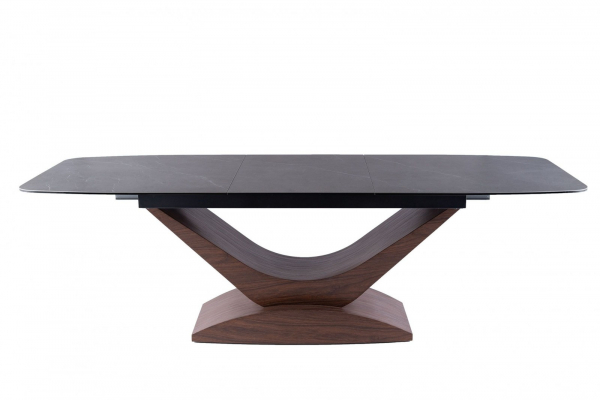 Стол обеденный DOLCE CERAMIC 180x95 раздвижной (эффект серого мрамора/орех)