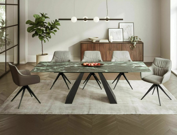 Стол обеденный SALVADORE Ceramic 160x90 раскладной (Verde Alpi морской/черный мат)