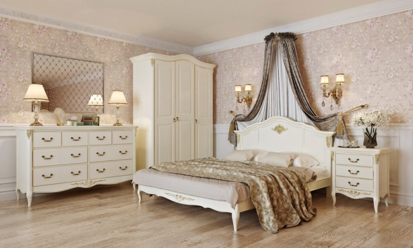 Кровать R10 Romantic Gold Слоновая кость с золотой патиной 160*200