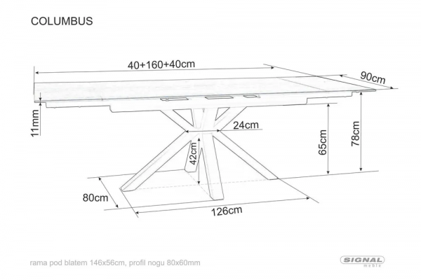Стол обеденный COLUMBUS Ceramic 160x90 раскладной (эффект дерева/черный)